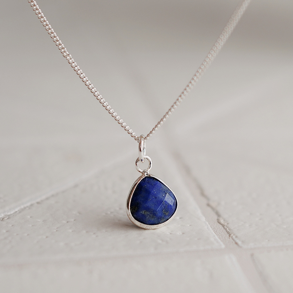 Simple Lapis Sterling Silver Necklace, , large