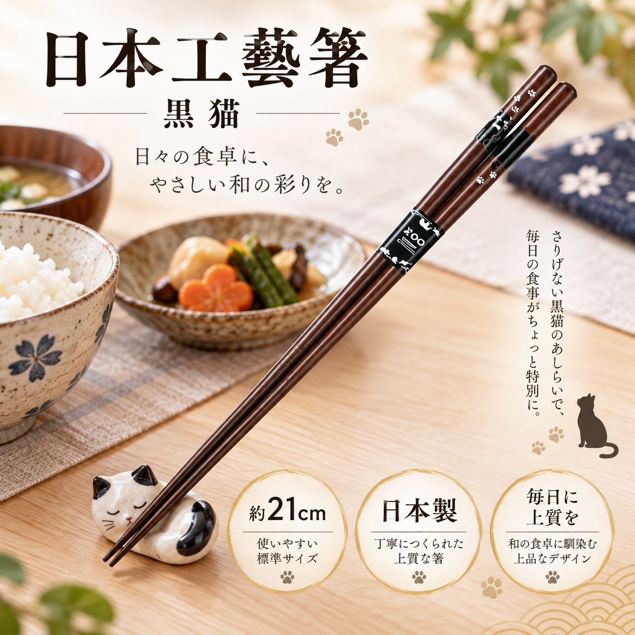 【HIYASU日安工坊】日本工藝箸-黑貓, , large