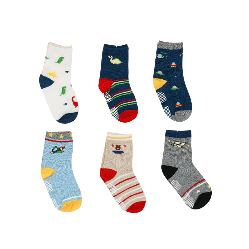[Kaimei Cotton] MIT Made in Taiwan pure cotton non-slip big children's socks Dinosaur Planet 17-21cm-8 pairs, , large