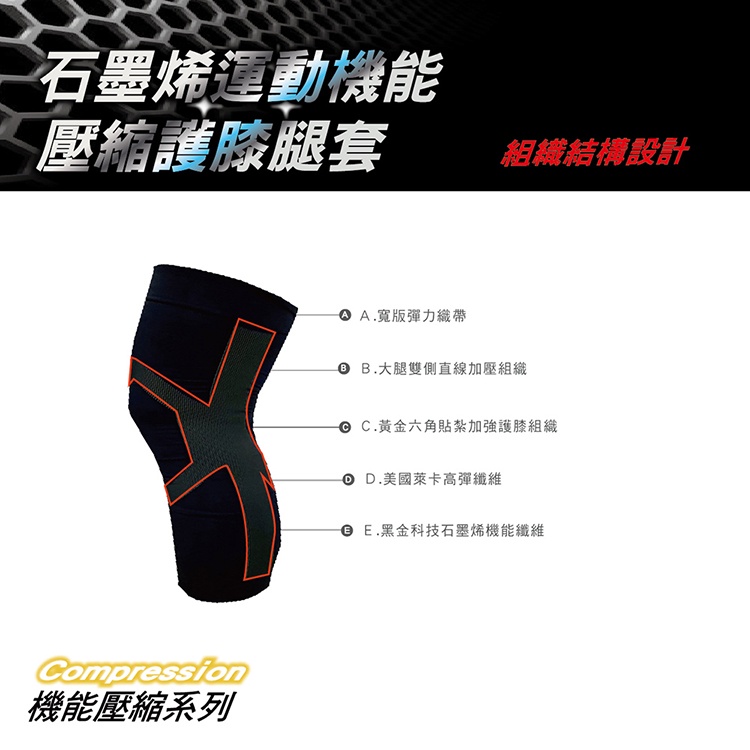 【AREXSPORT】石墨烯 壓縮短腿套 壓縮腿套 壓縮護膝 短護膝  登山護踝 登山護膝 銀髮護膝 運動護膝 台灣製, , large