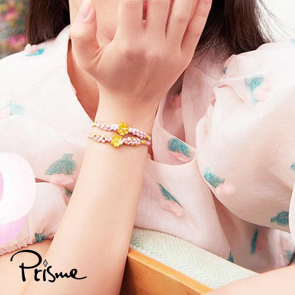 【Prisme Gold】黃金手鍊 桃花 開運 粉色編織手鍊 (金重：約0.08錢&plusmn;0.03), , large