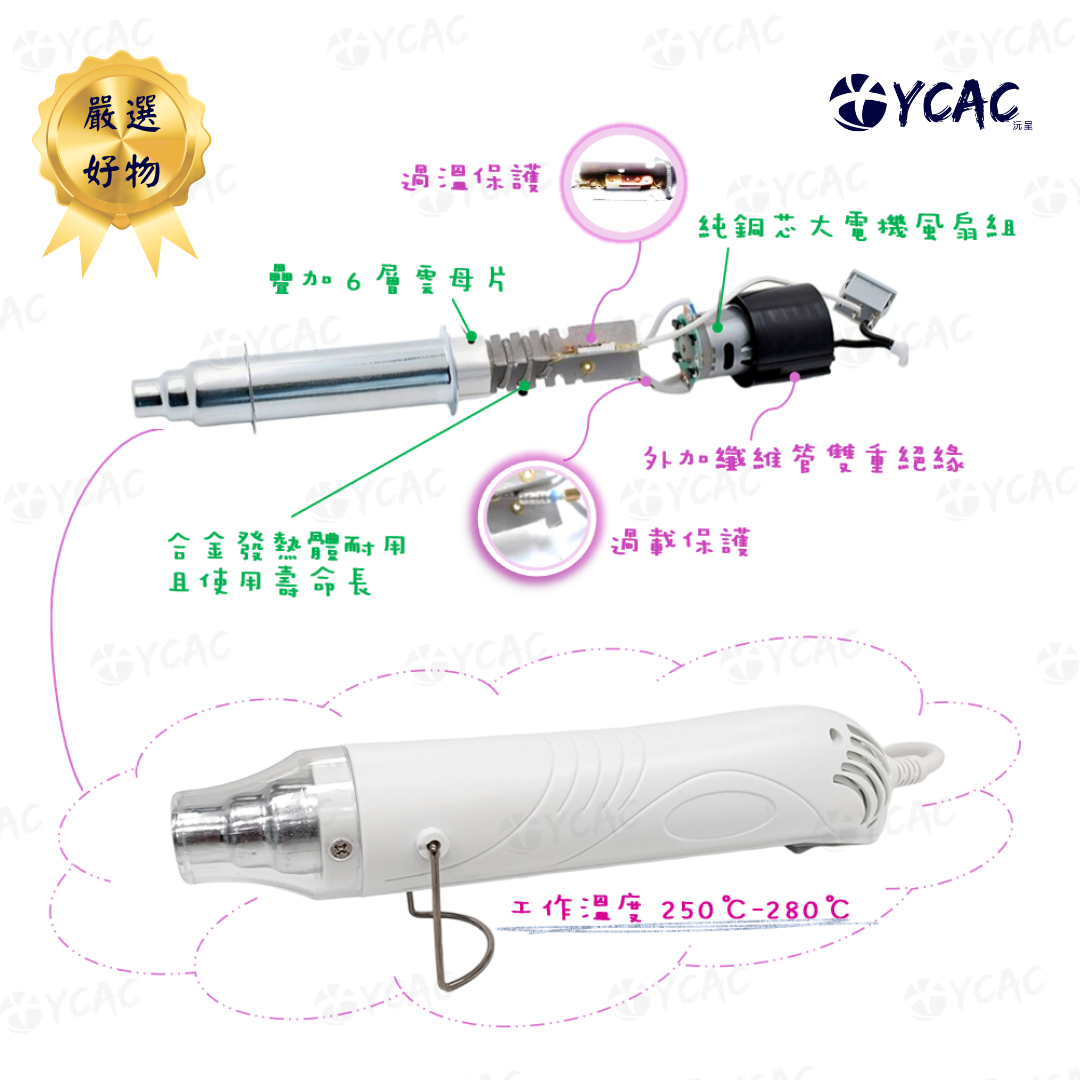 【YCAC沅呈】手持式熱風槍 300W 迷你熱風槍 110V熱風機 工業熱風槍 DIY工具 熱縮管 封膜 縮膜槍 熱烘槍, , large
