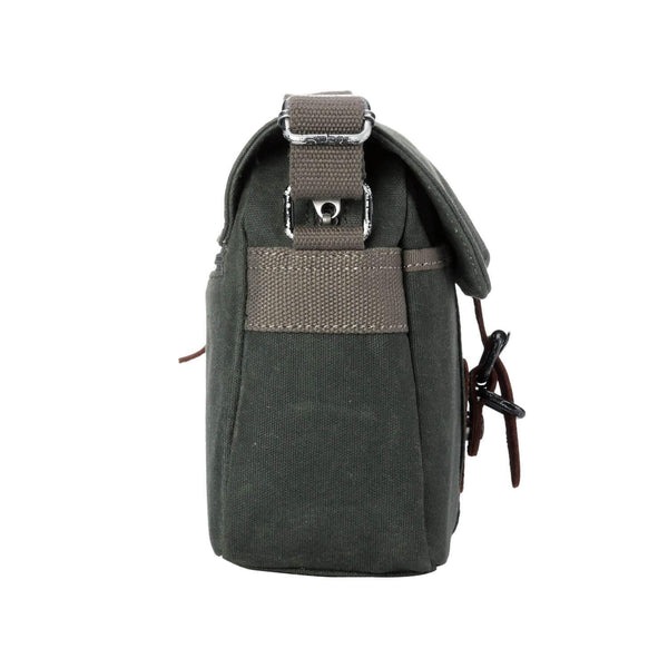 Troop London-HERITAGE 帆布皮革斜背包-小TRP0440, 深綠, large
