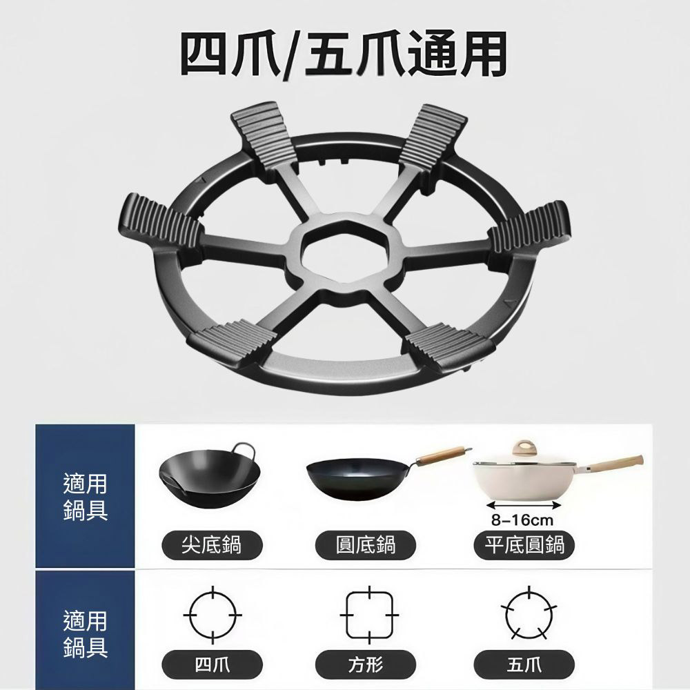Anti-slip 6-claw gas stove support + milk pot support (compatible with 4/5 claws), , large