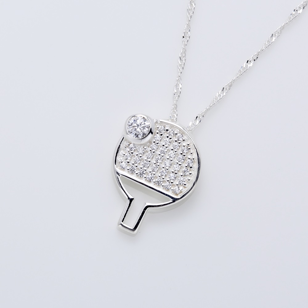 【Angel & Me】Table Tennis Racket 5A CZ s925 sterling silver necklace gift, , large