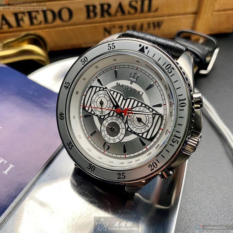 [星晴錶業]MASERATI手錶,46mm,R8851101004銀色錶面銀錶殼深黑色真皮皮革錶帶款, , large