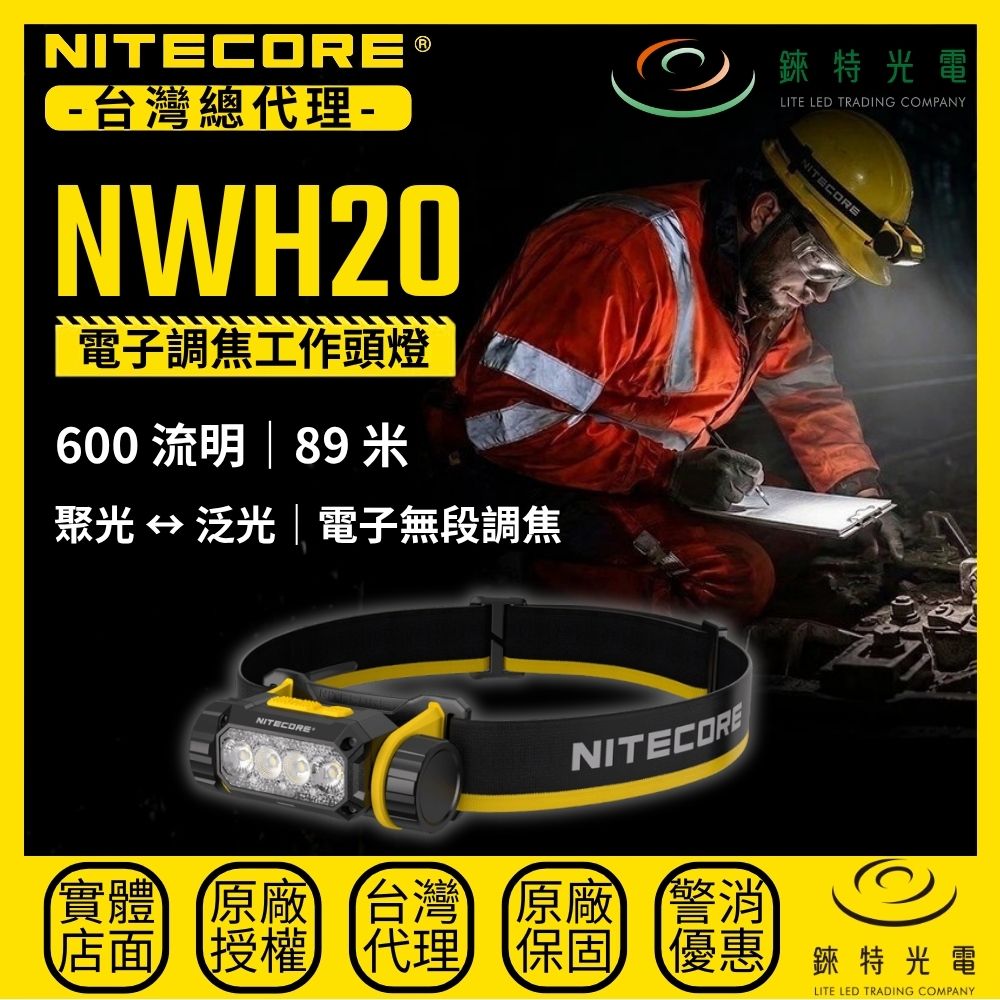 【錸特光電】NITECORE NWH20 電子調焦工作頭燈, , large