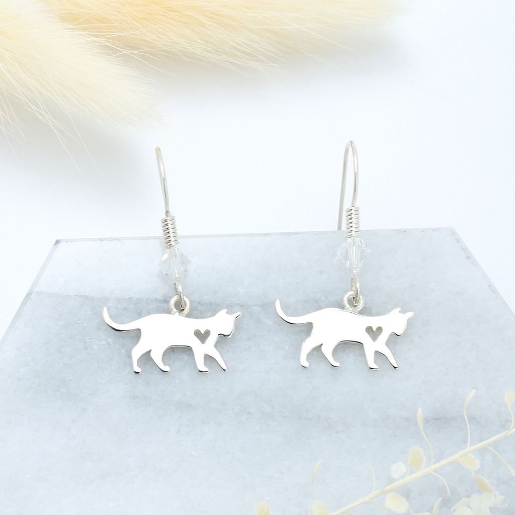 【Angel & Me】Love Cat s925 sterling silver earrings (changeable ear clips) gift, , large