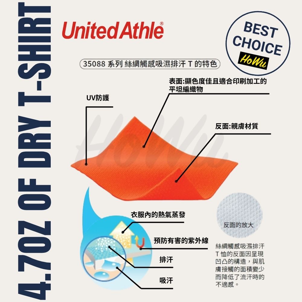 【United Athle】Japanese Silk Touch Moisture-Wicking Adult 4.7oz T-Shirt (5088-01) | Howu Good Things Mall (UA Silk Moisture-Wicking Short-Sleeve T-Shirt), , large