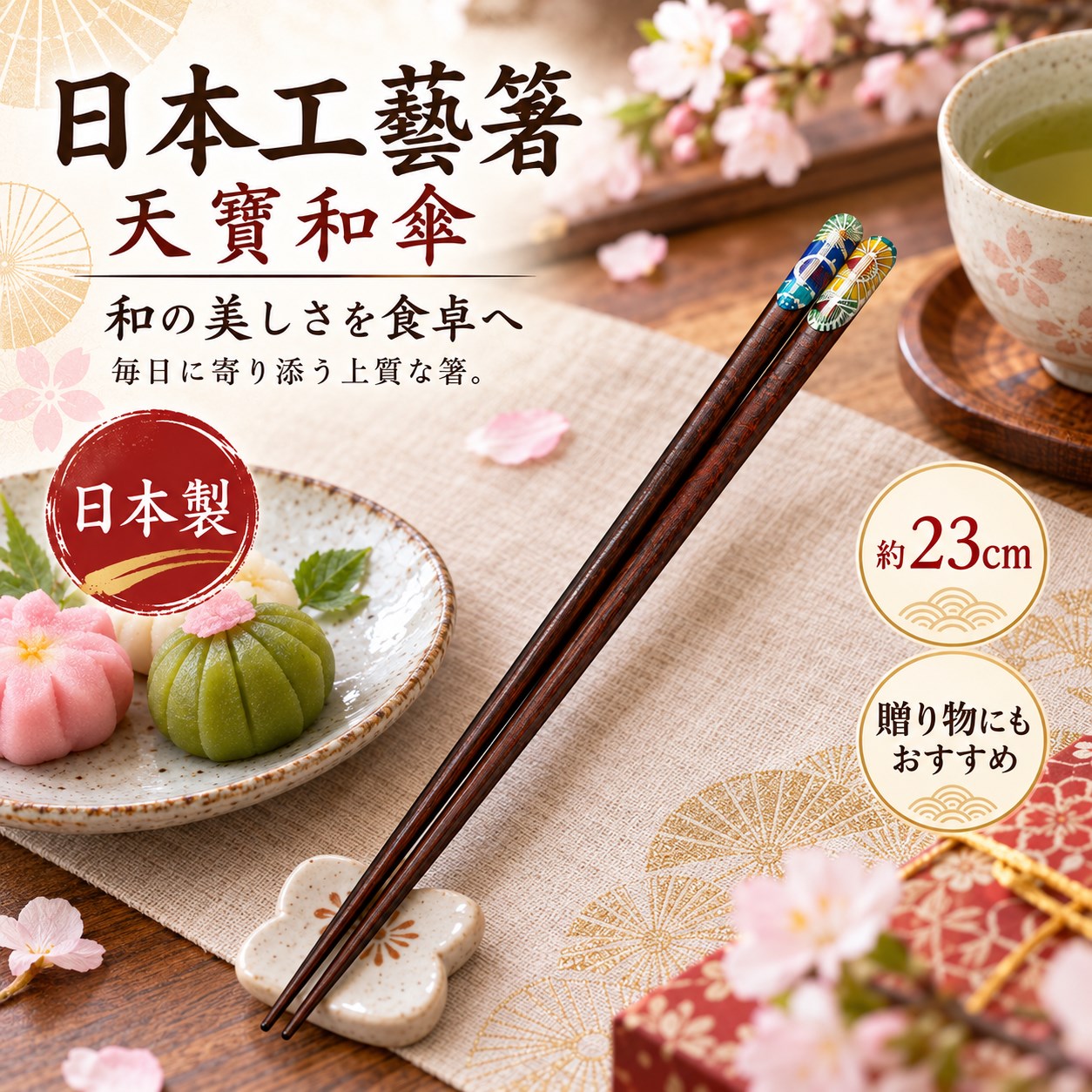 【HIYASU日安工坊】日本工藝箸-天寶和傘 23cm, , large