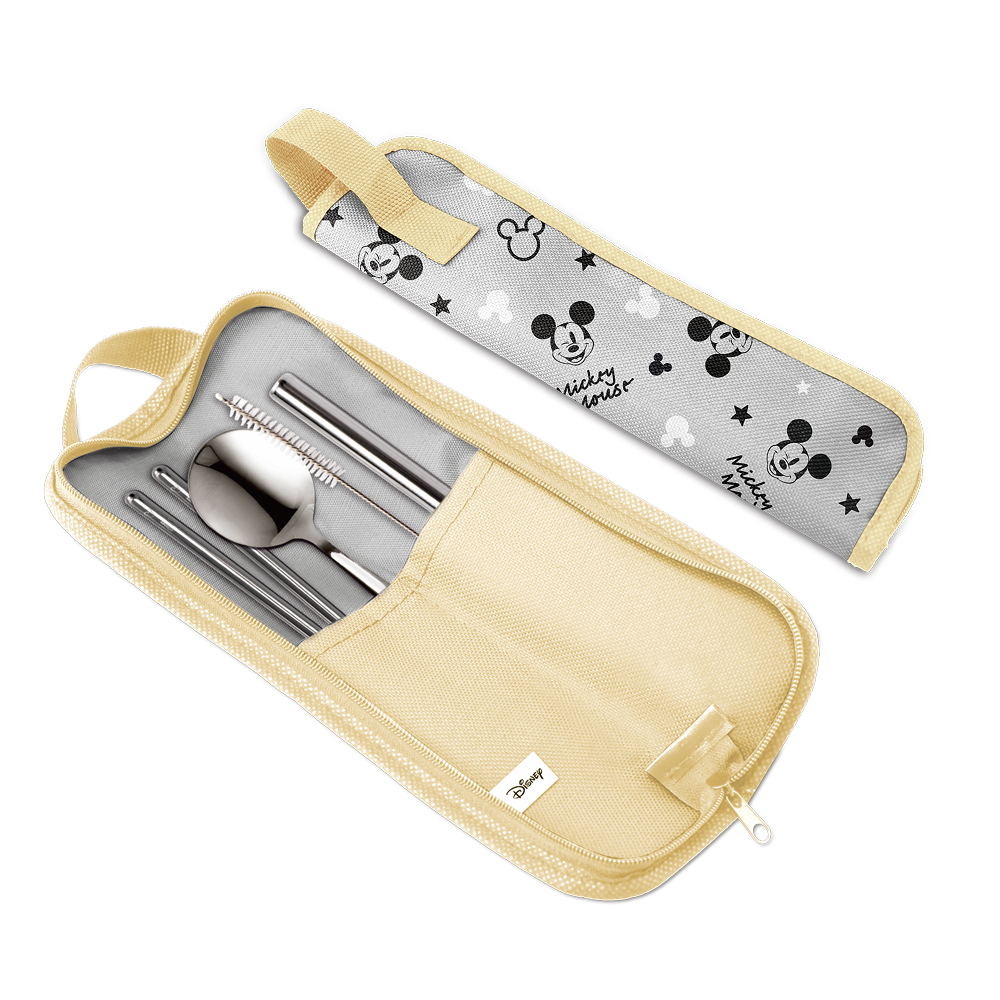 [Disney] Classic Mickey Mouse 304 Stainless Steel Eco-friendly 5-Piece Handheld Dinnerware Set - Gray/Khaki, , large