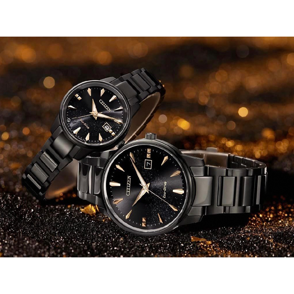 CITIZEN 星辰 光動能簡約女錶-銀河黑 EW2595-81E, , large