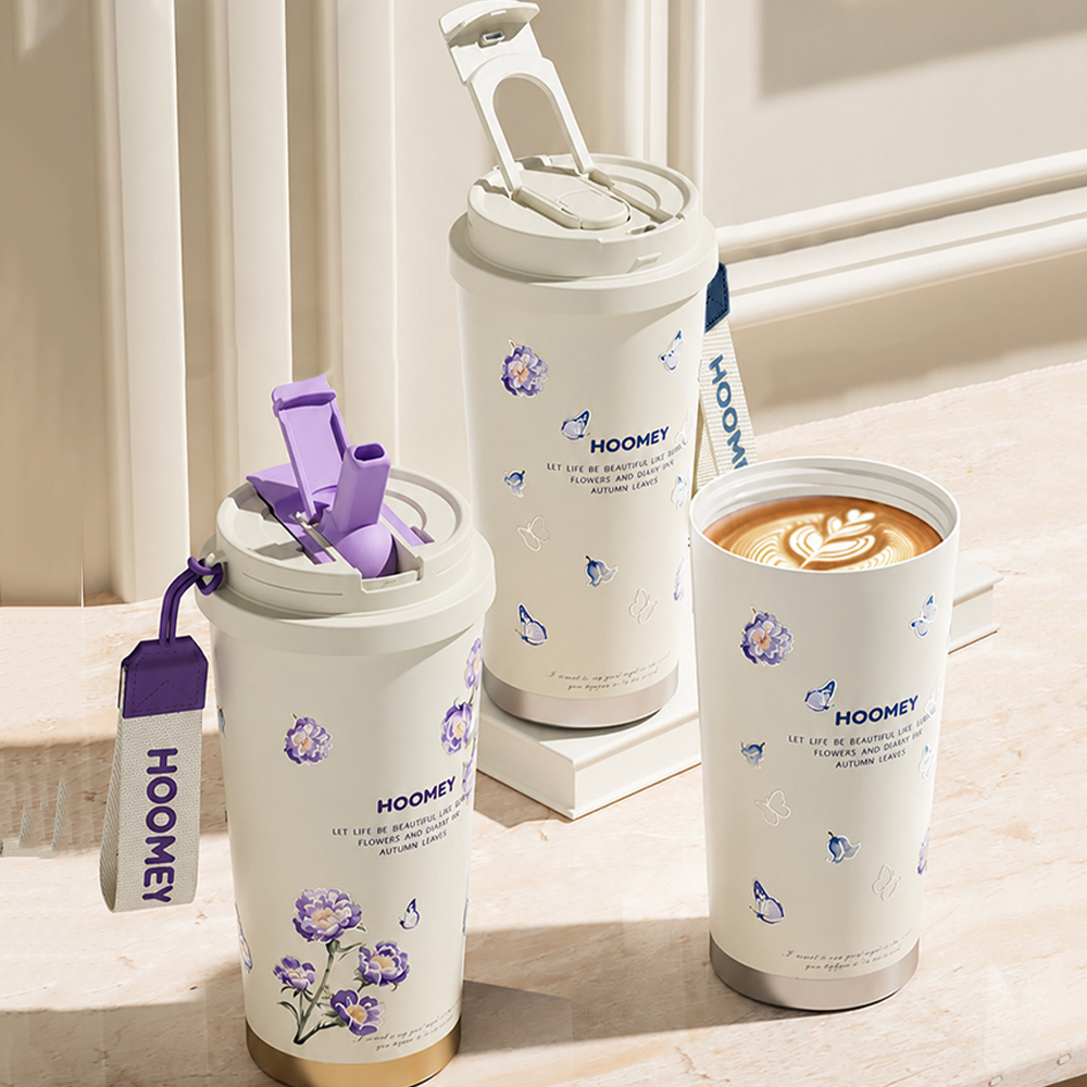 【虎米Hoomey】法式田園 316不鏽鋼x陶瓷噴塗 咖啡杯 保溫杯 隨身杯 500ML 禮盒組(直飲+吸管), , large
