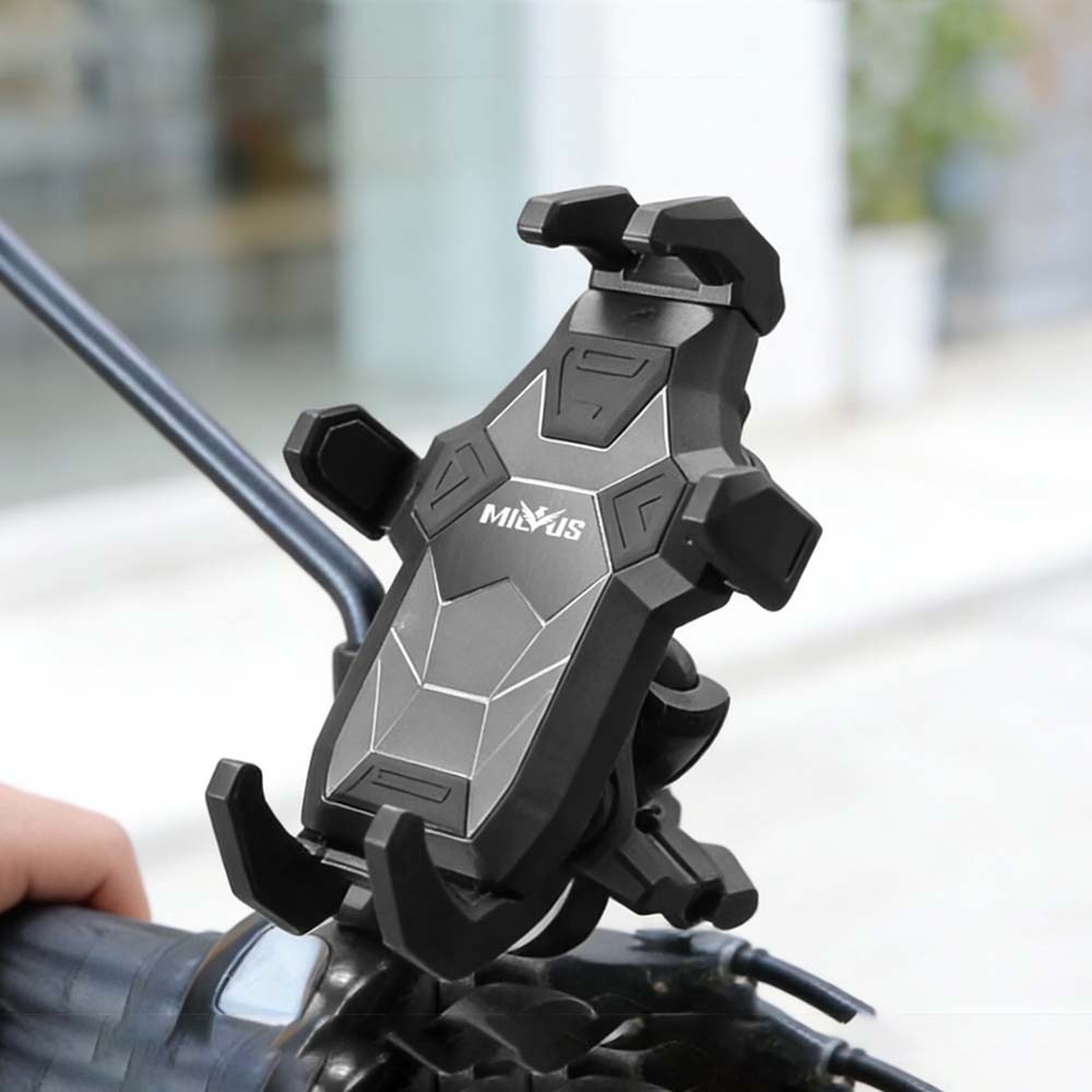 【山水之寶】MILVUS 黑鷹 機車手機架 後視鏡座後照鏡 歪嘴球頭款 防盜減震機車手機支架 星鐵灰 ME28贈造型遮陽帽 機車車架, , large