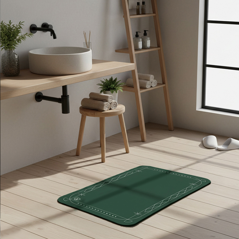 【Monster】 Soft Diatomaceous Earth Absorbent Mat &ndash; Border Series (60x40cm) &ndash; Green Border, , large