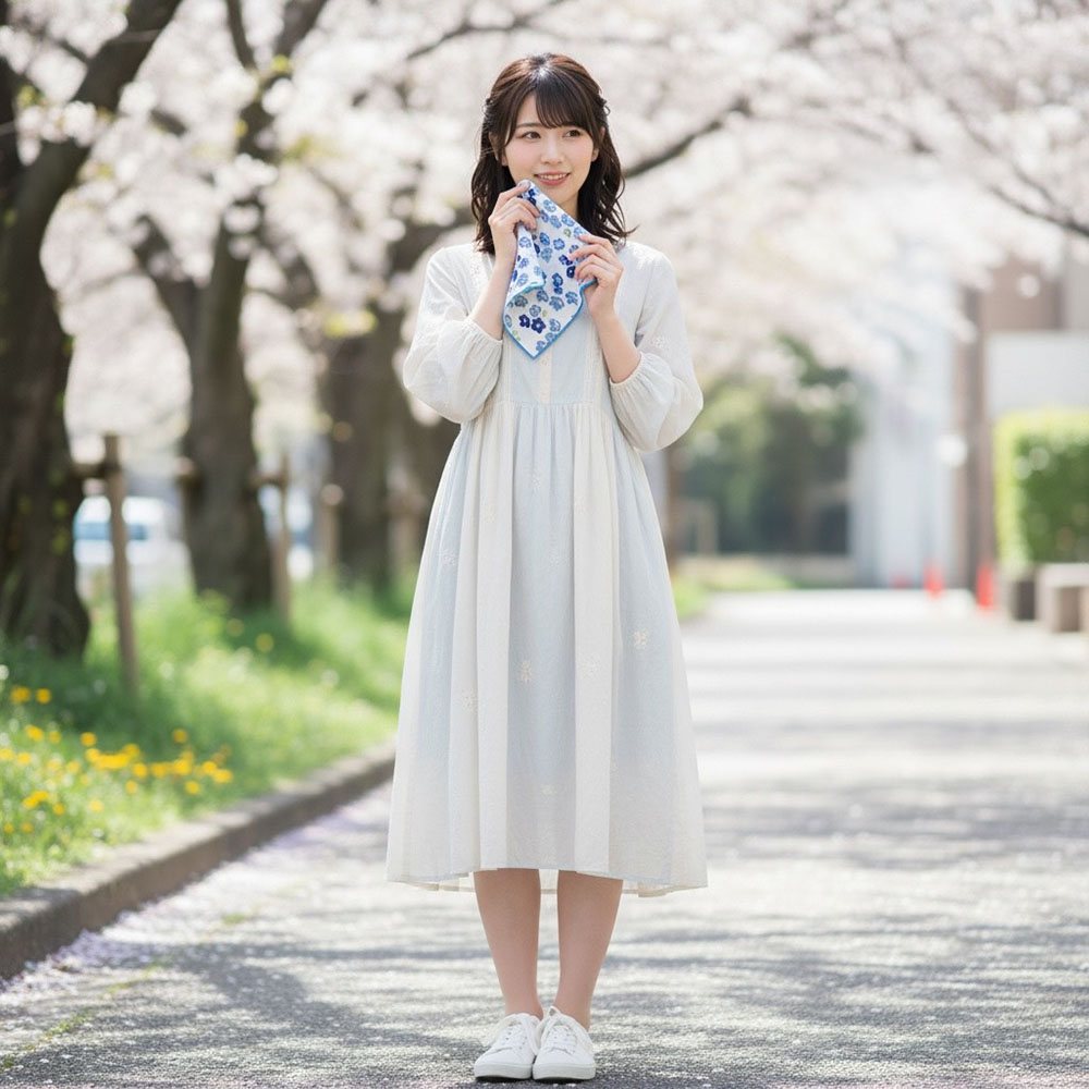 [瑪莎利亞]　日本製【濱文漾】純棉手帕/方巾－清藍小花（3入組）, , large
