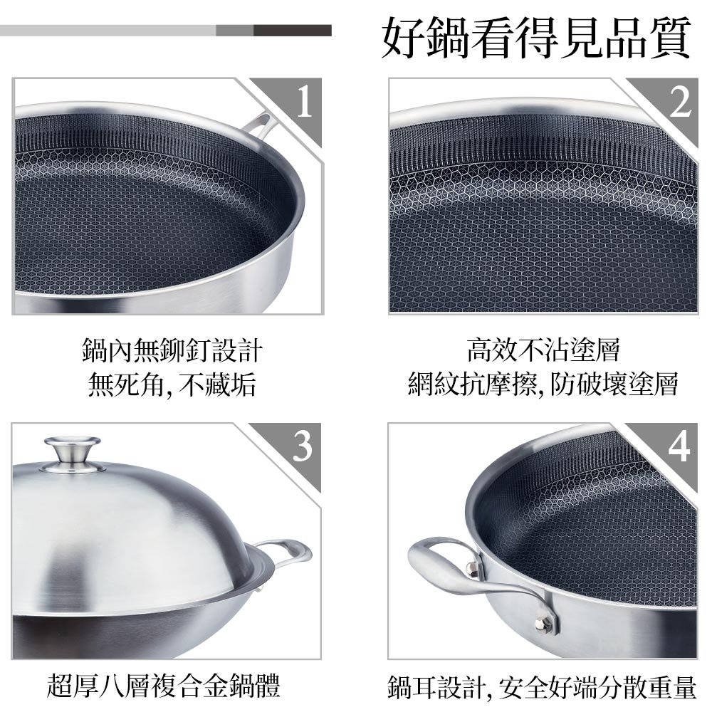 PERFECT 理想牌 鈦晶蜂巢式不沾炒鍋316不鏽鋼八層複合金附蓋 30cm單把平底鍋-Leidea樂德兒, , large
