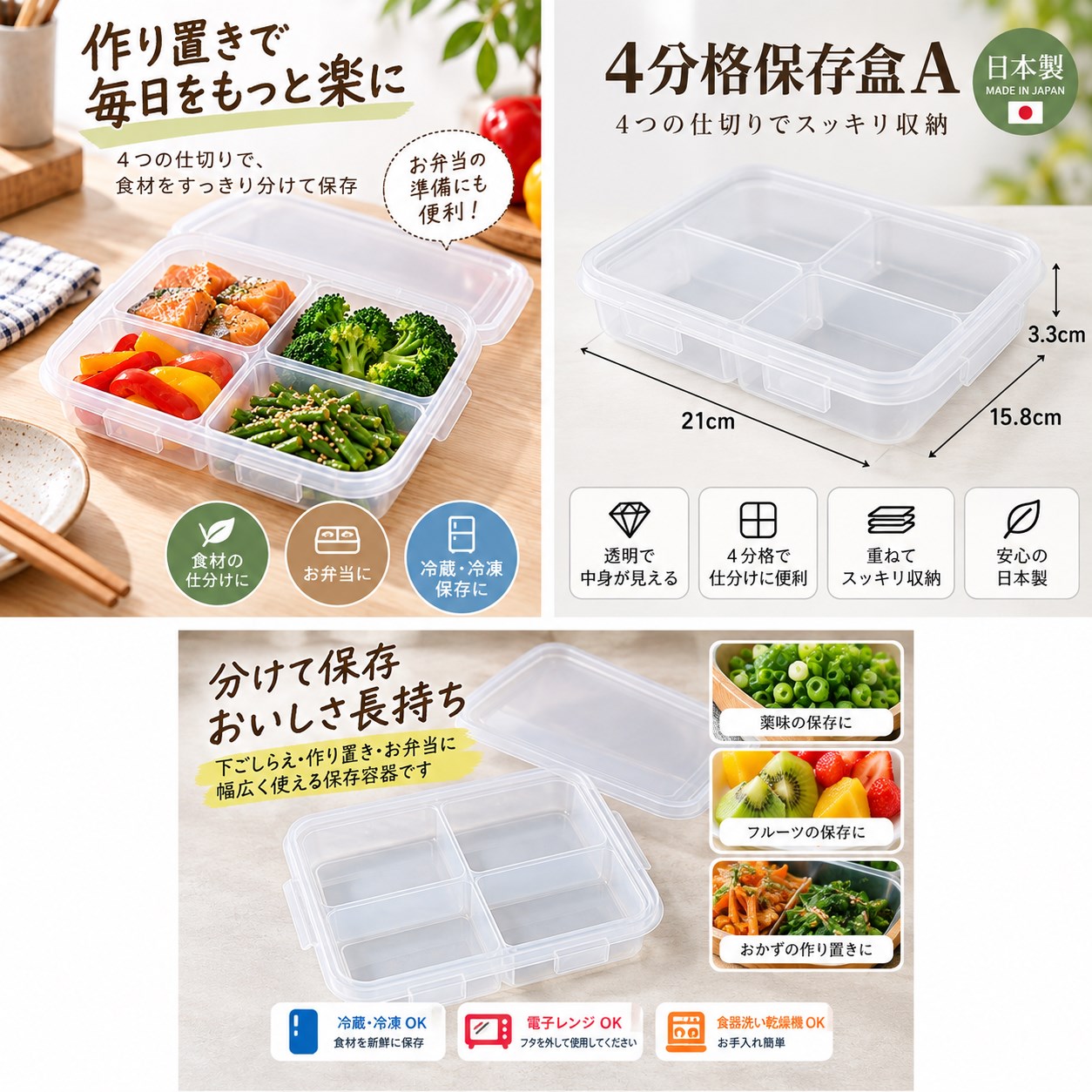 【HIYASU日安工坊】4分格保存盒A, , large