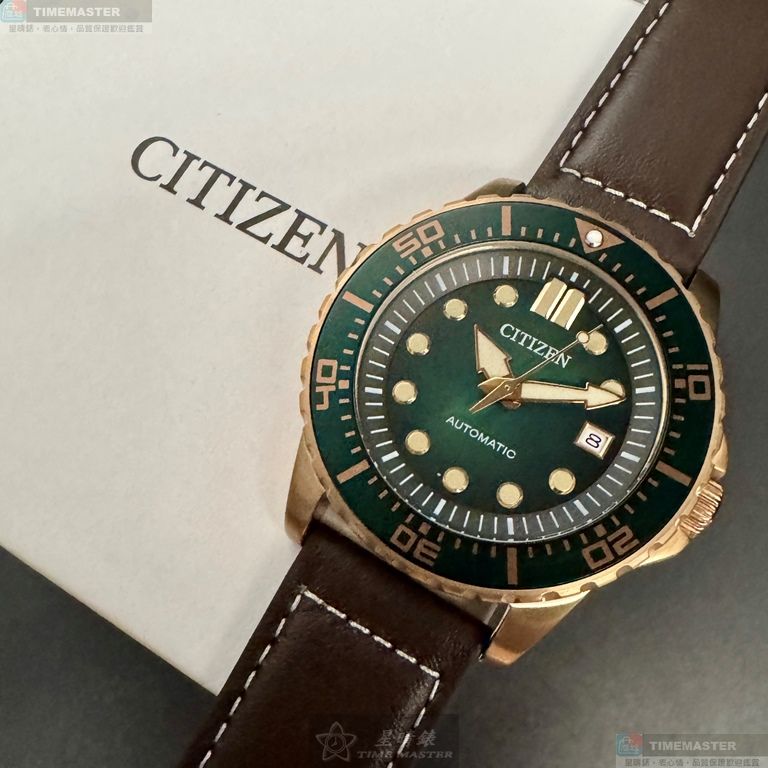 [星晴錶業]CITIZEN手錶,44mm,CI00019墨綠色錶面玫瑰金錶殼咖啡色真皮皮革錶帶款, , large