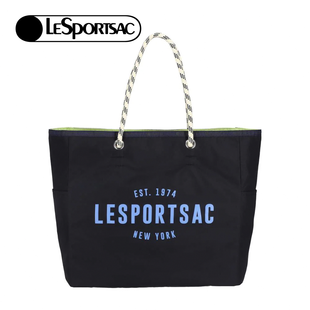 Lesportsac 大型雙面托特包 手提包 購物袋 送禮 禮物 女包 男包(深藍x青檸綠)L261-1113P-FB16, , large