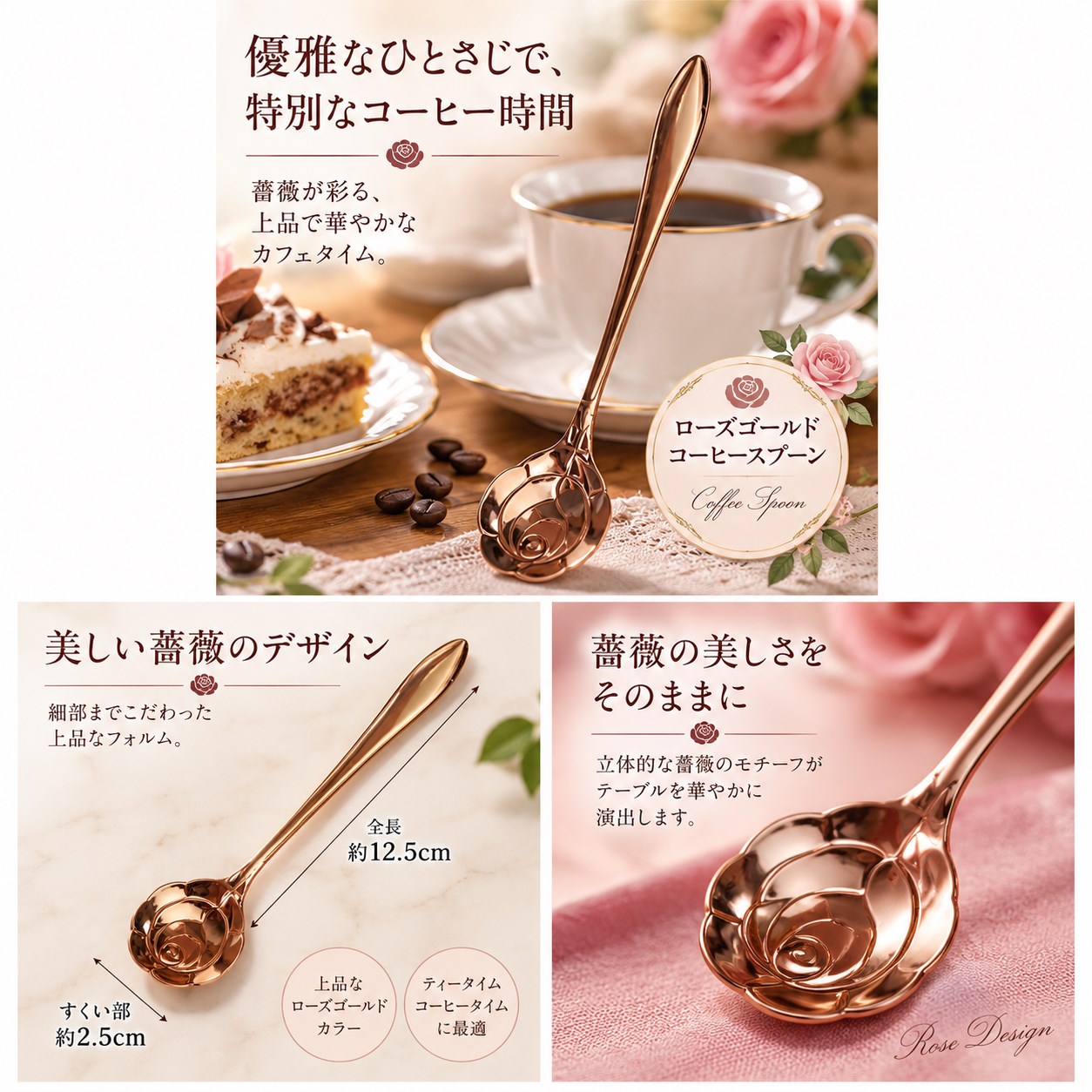 【HIYASU日安工坊】玫瑰金咖啡杓玫瑰, , large