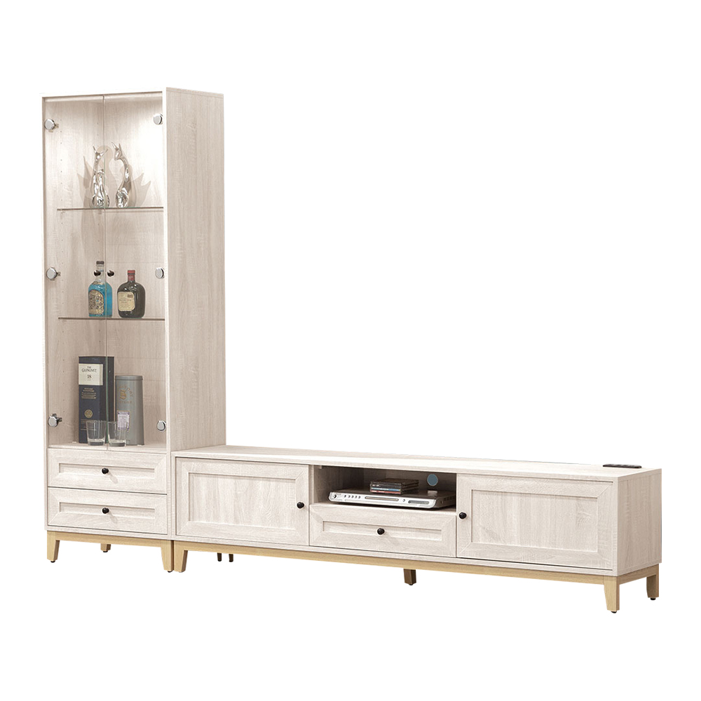 【BODEN】妮塔8尺L型電視櫃組合(2尺玻璃門展示櫃+6尺長櫃), , large