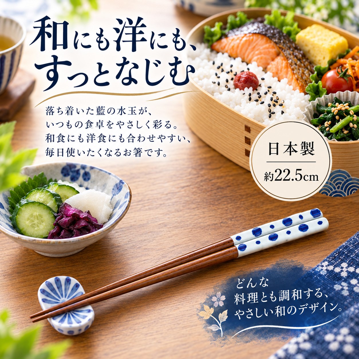 【HIYASU日安工坊】日本工藝箸-藍染水玉, , large