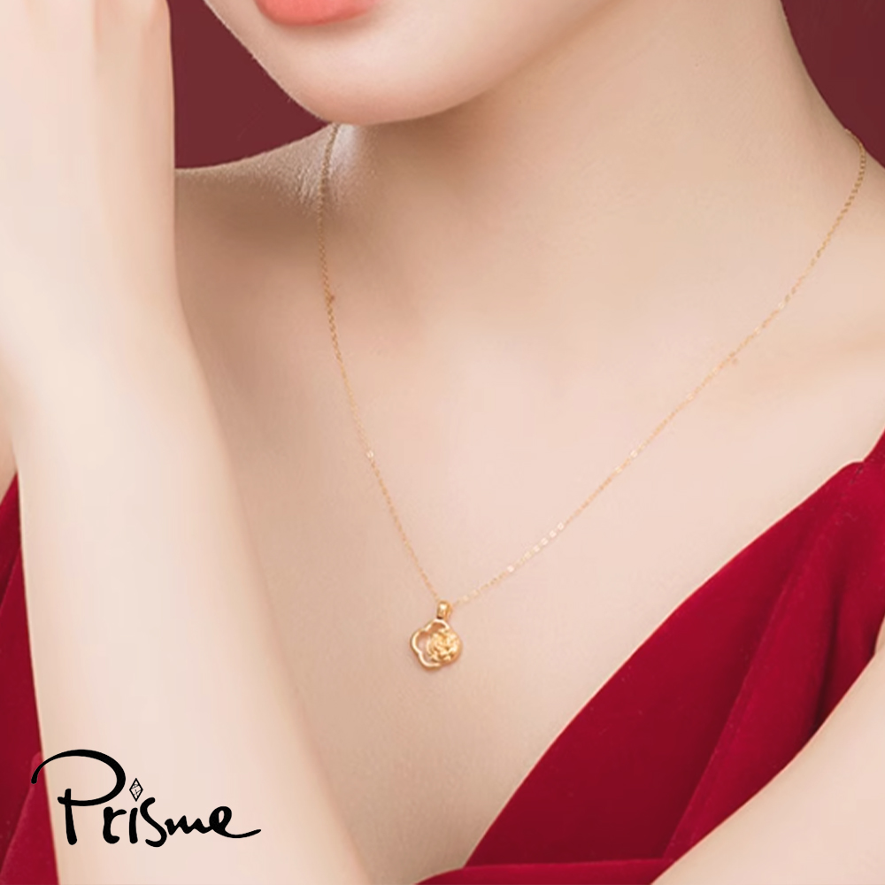 【Prisme Gold】黃金項鍊 四葉玫瑰花 鍊墜項鍊 (金重：約0.08錢&plusmn;0.03), , large