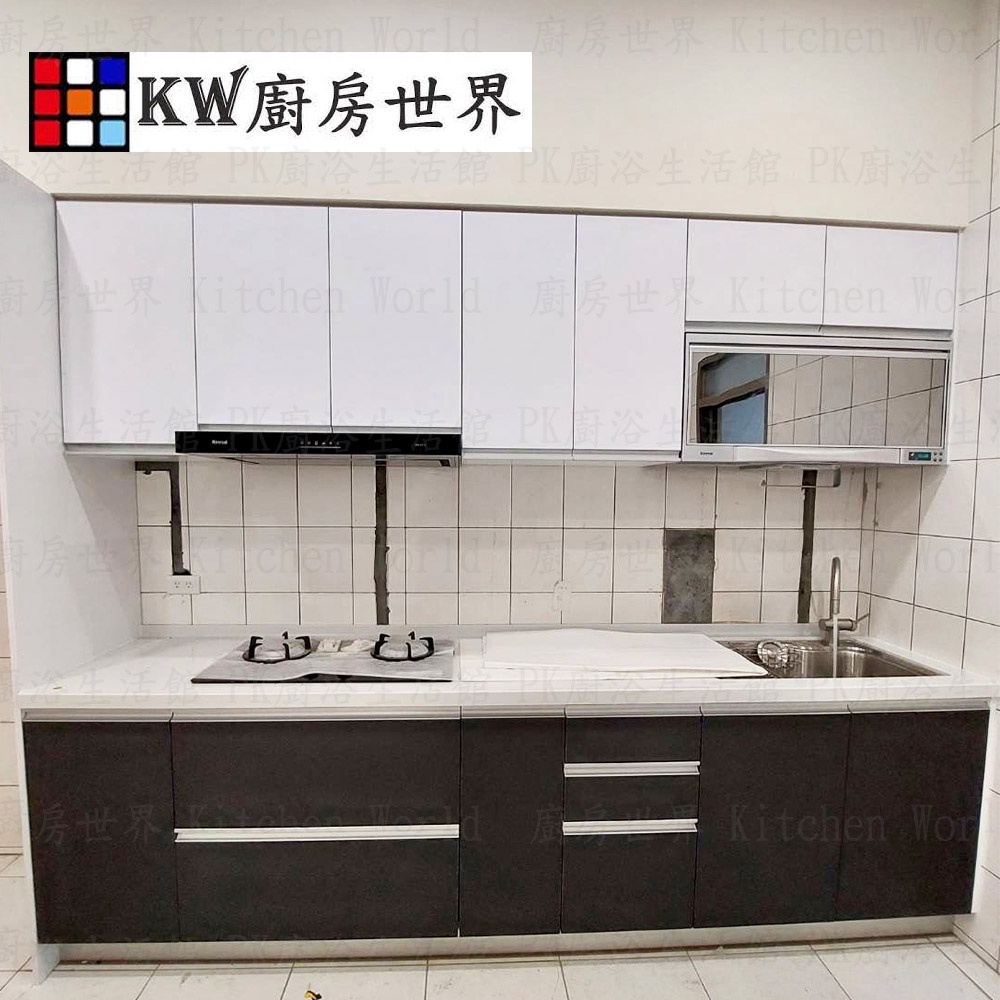 【KW廚房世界】系統廚具 廚房設計 客製化 廚櫃 工廠直營一字型流理台 人造石檯面 木製桶身 林內倒T排油機, , large