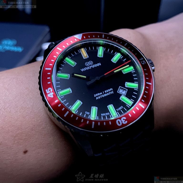 [星晴錶業]WAKMANN手錶,44mm,WA00008黑色錶面可樂圈錶殼深黑色矽膠錶帶款, , large