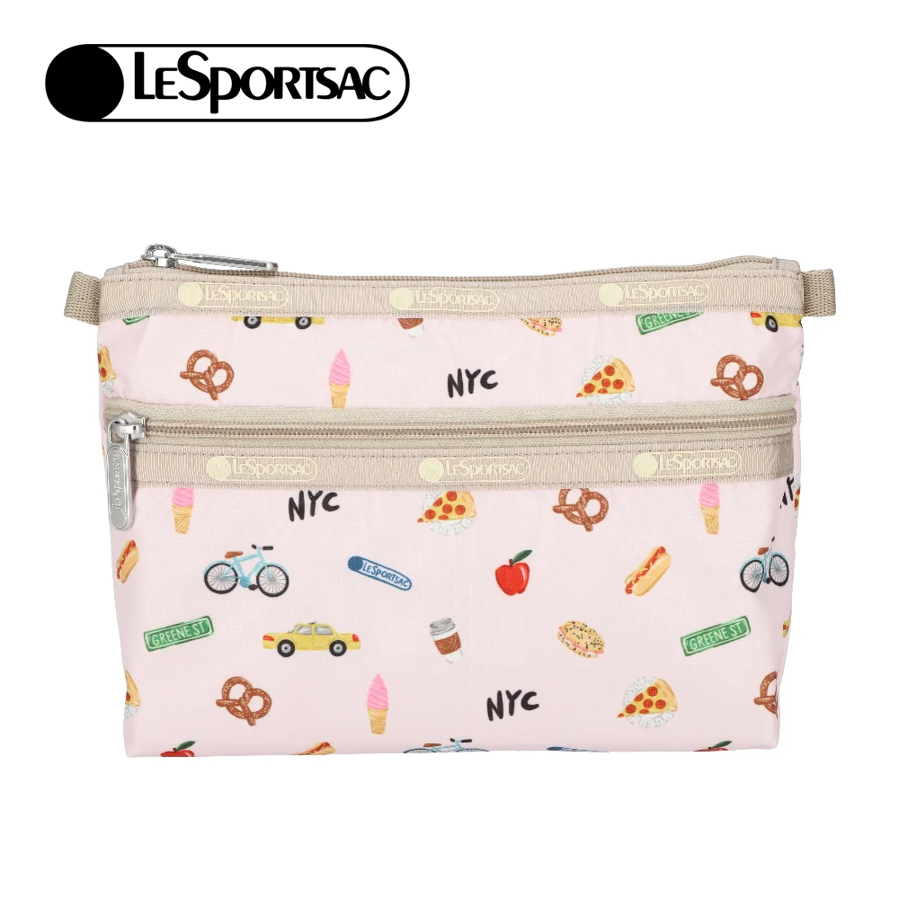 Lesportsac Cosmetic Clutch 雙層拉鍊化妝包 收納袋 盥洗包 女包(紐約城市插畫), , large