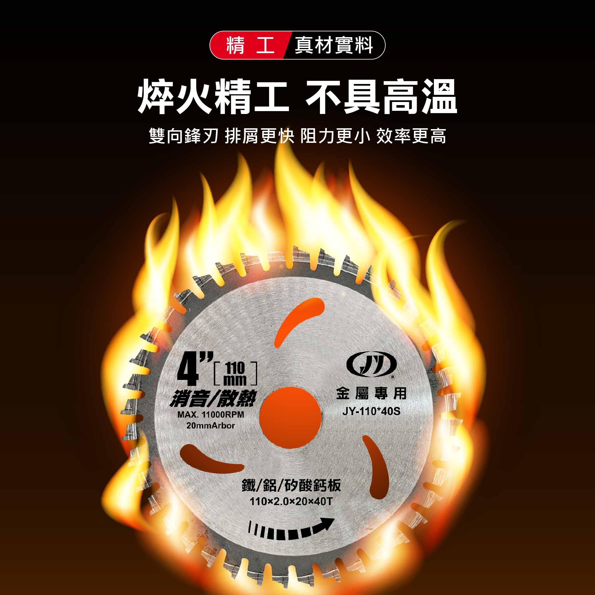 鉅玉經典｜【台灣製造】J牌鐵鋁鋸片 110mm*40T 金屬鋸片 消音散熱 高韌性高硬度 JY-110*40S, , large