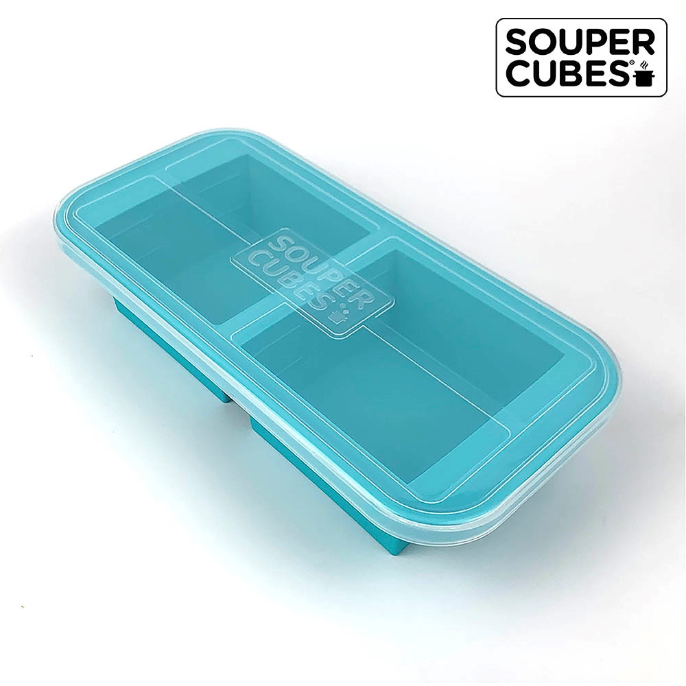 官方直營【Souper Cubes】多功能食品級矽膠保鮮盒2格_湖水綠(500ML/格), , large