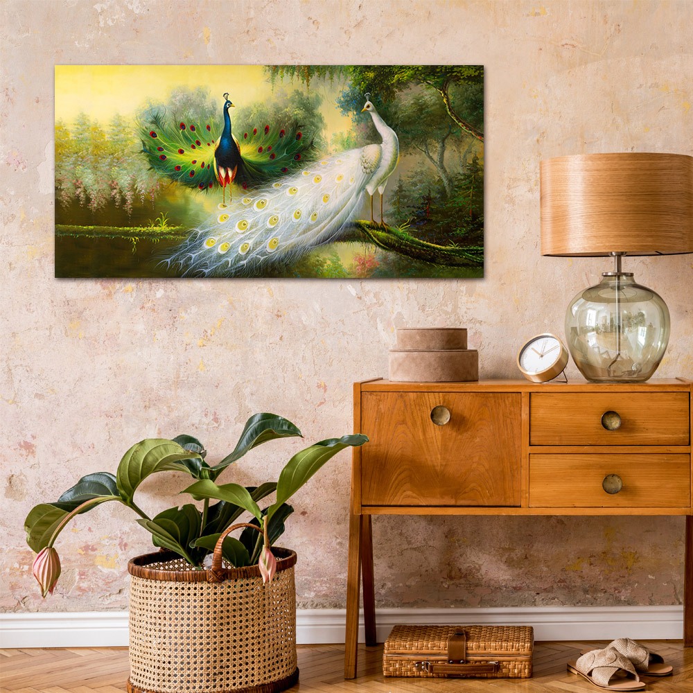 【御畫房】孔雀吉祥 國家一級畫師手繪油畫60&times;120cm(VF-140), , large
