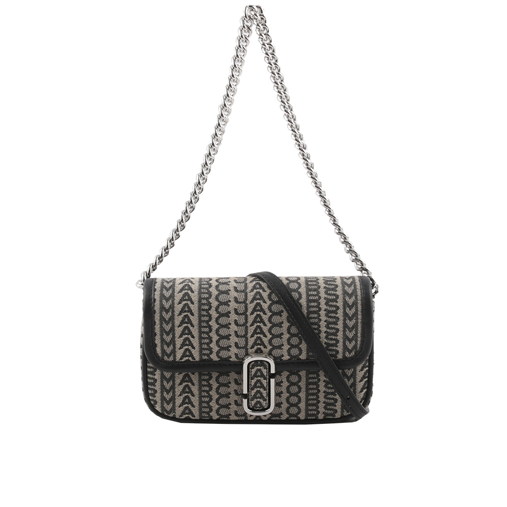 MARC JACOBS THE MONOGRAM J MARC 滿版標誌翻蓋迷你二用包/黑色/深米色, , large