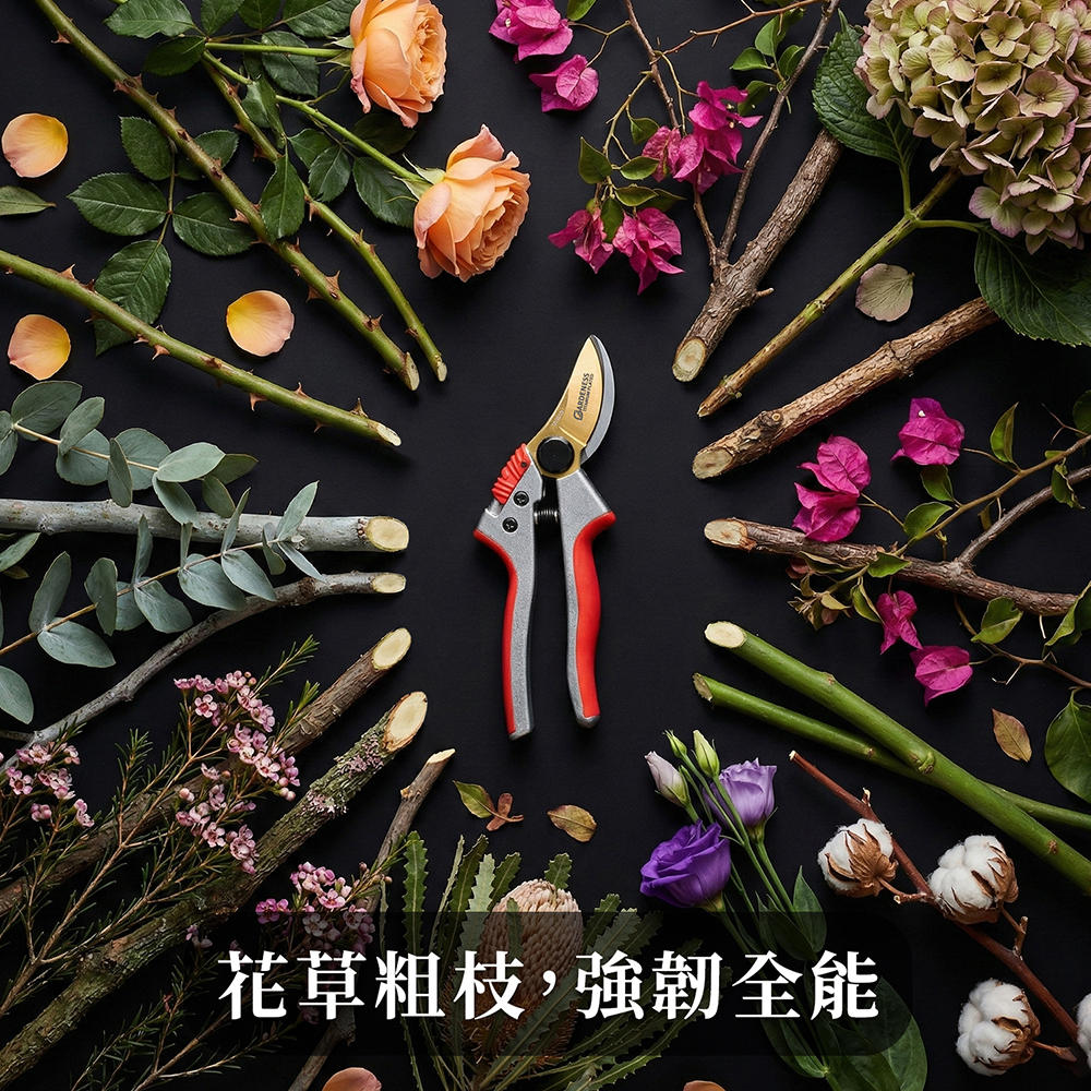 Gardeness 鈦合金 日本 SK5 高碳鋼 防鏽 交錯式 修枝剪 園藝剪 樹枝剪 花剪 防滑握柄 台灣製 (25mm), , large