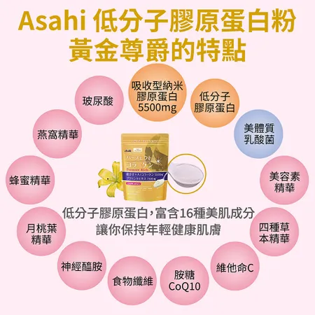 【ASAHI 朝日】神經醯胺膠原蛋白+玻尿酸Q10粉 黃金尊爵228g/包 二入組, , large
