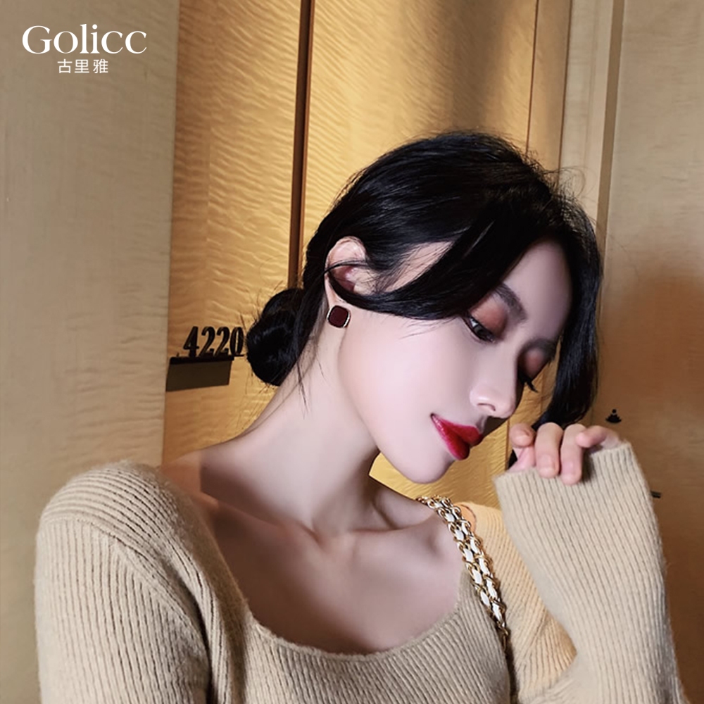 【Gulicc】古莉可 耳環 法式復古酒紅耳環, , large