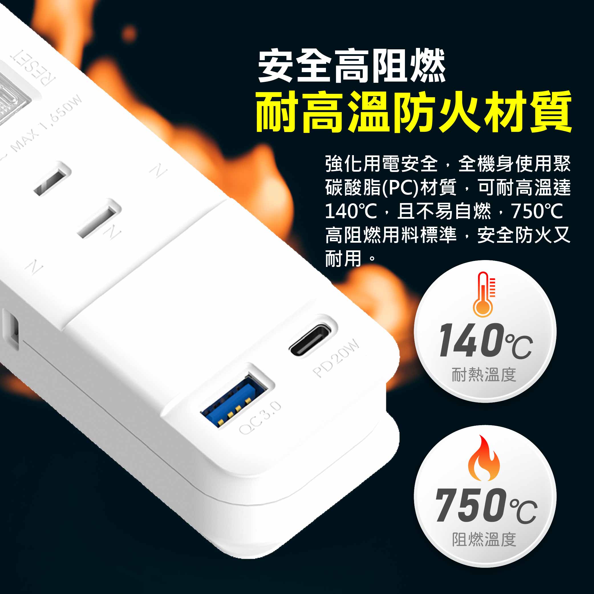 鉅玉經典｜20W智慧充電一開三插延長線 3尺  JY-213DC-3, , large