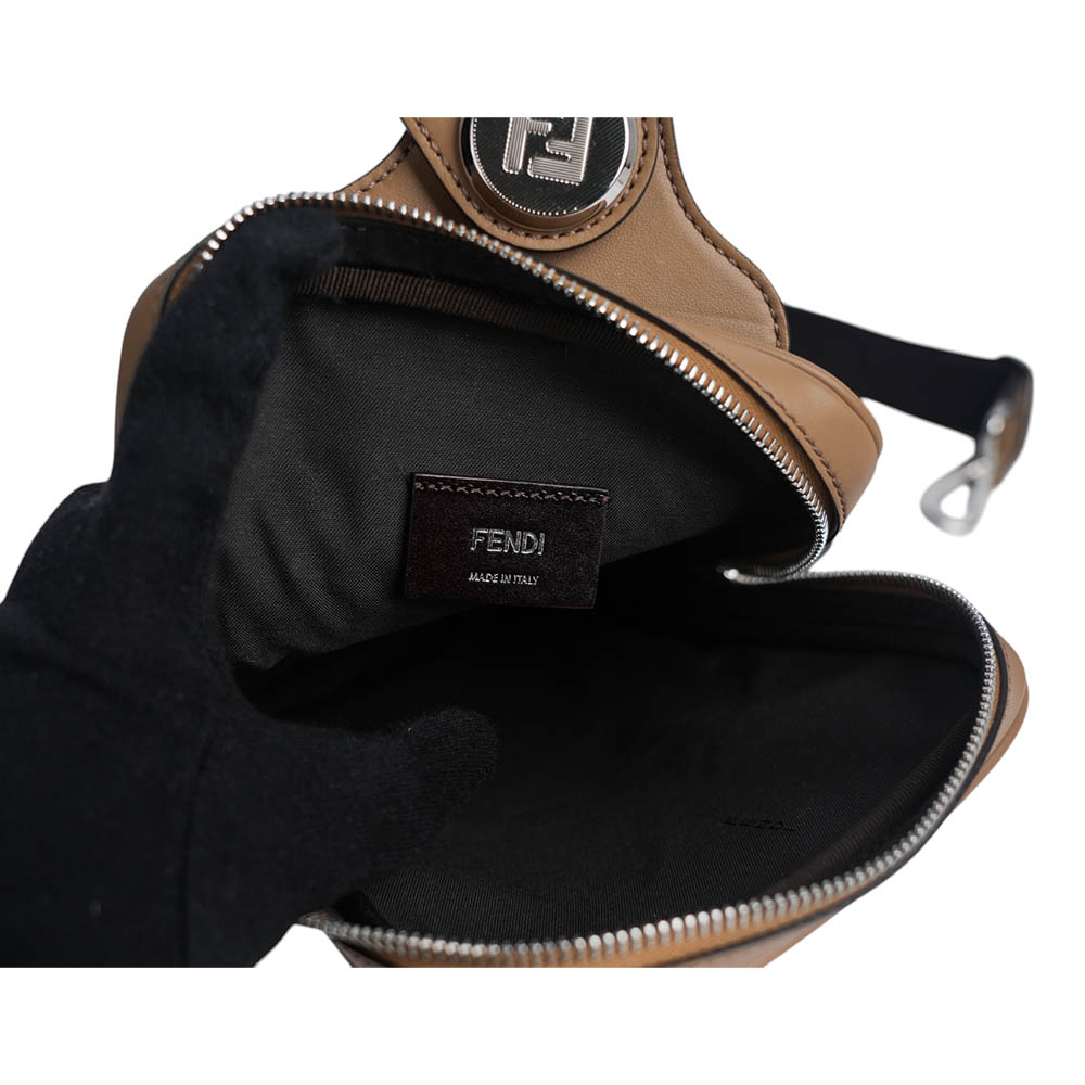FENDI Diagonal 對角設計帆布及皮革胸口包/腰包/棕色, , large