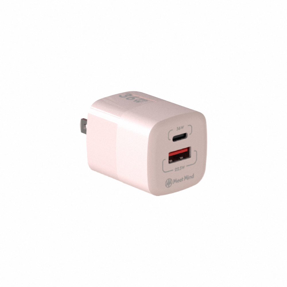 [Meet Mind] 36W GaN 氮化鎵 PD充電器 USB-A+USB-C 粉色, , large