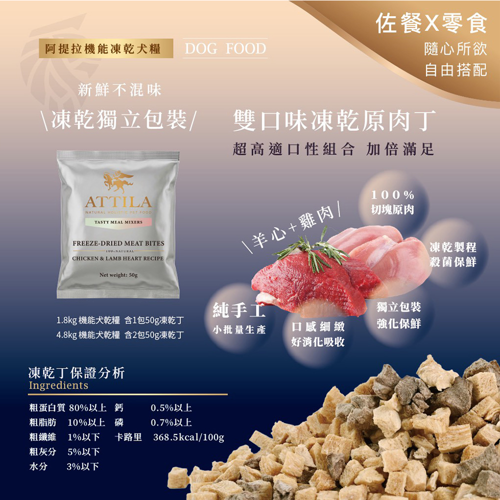 【ATTILA 阿提拉】機能凍乾犬糧 鹿肉+藍鱈+羽衣甘藍 皮毛養護1.8kg(全齡犬/狗飼料/無穀狗飼料), , large