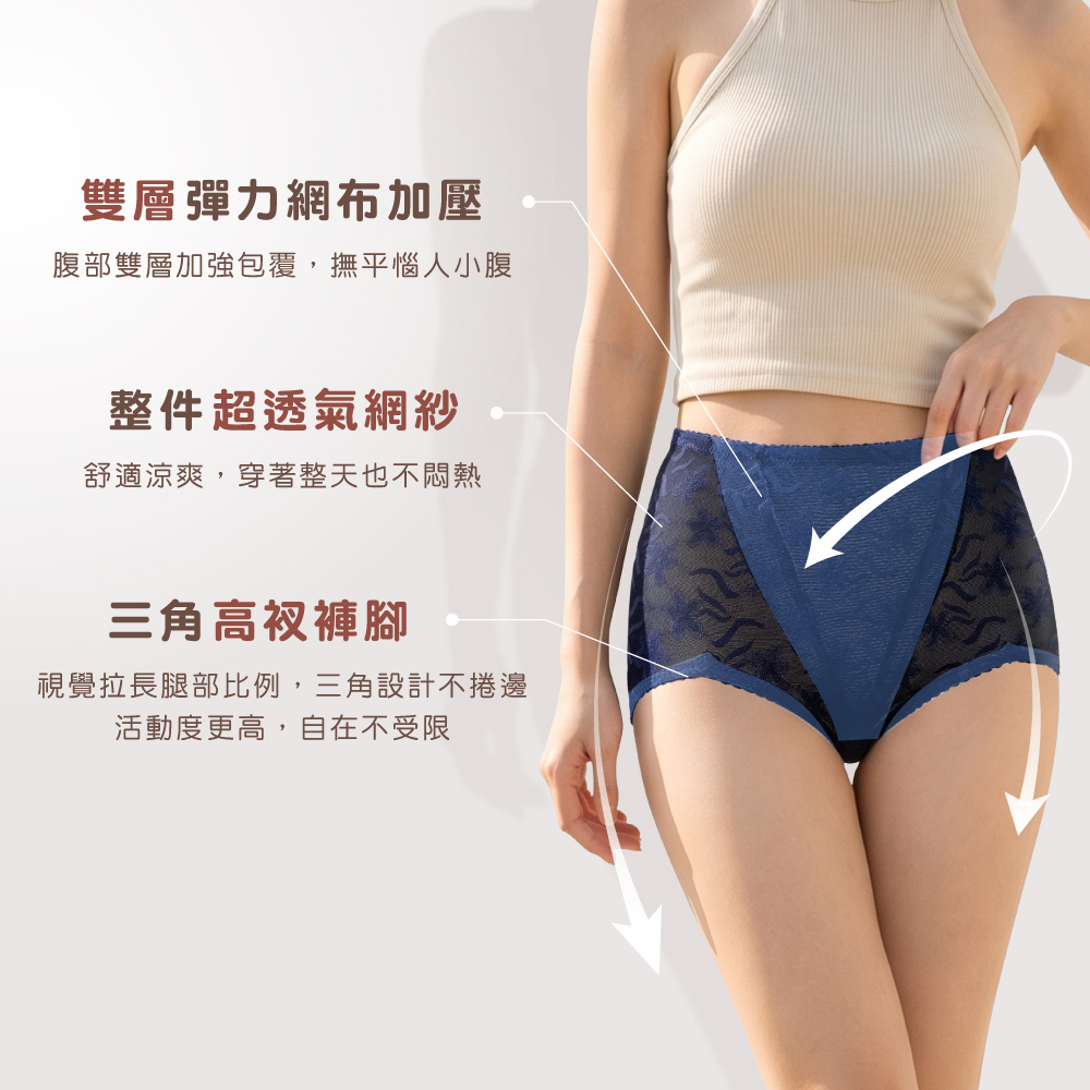 【Clany可蘭霓】台灣製高腰收腹提臀塑身褲｜竹炭抑菌x透氣網紗 2238-57 藍色, , large