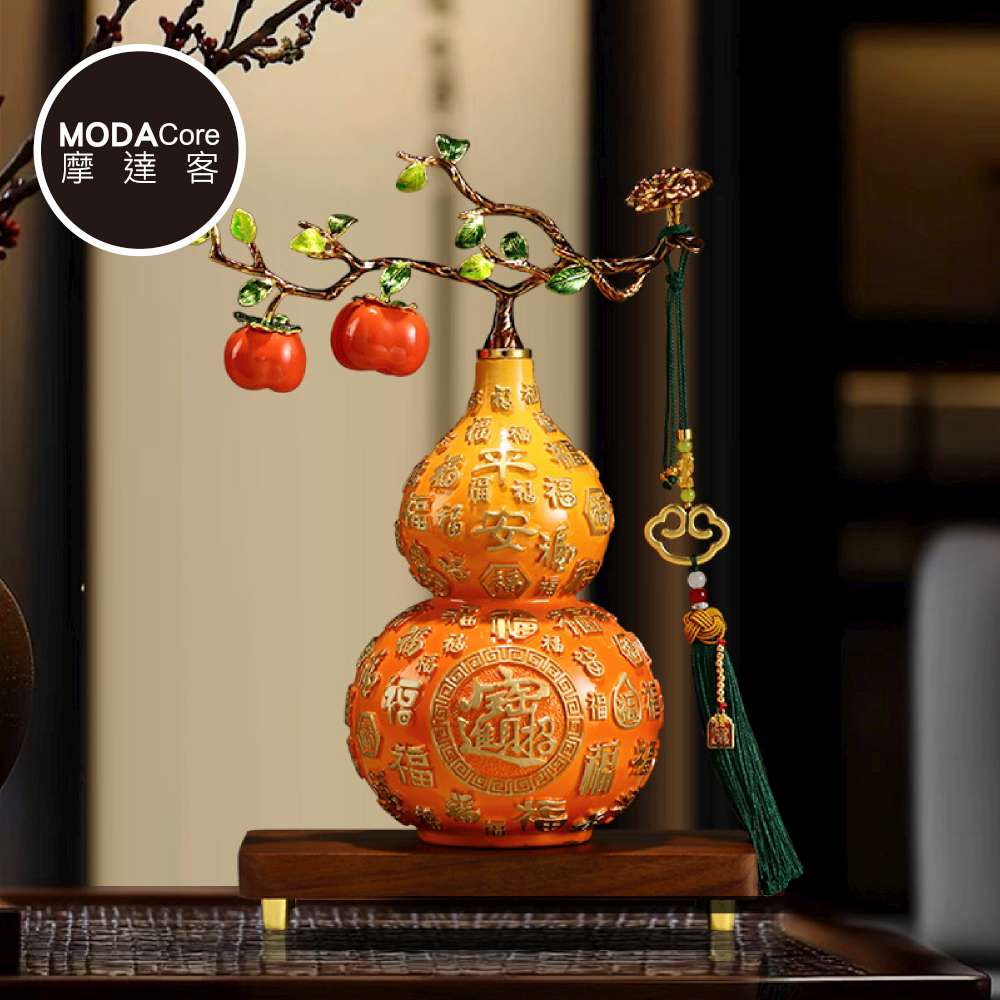 ModaCore Orange &ldquo;Good Luck & Prosperity&rdquo; Hundred Blessings Gourd Feng Shui Art Decor with Gift Box &ndash; Housewarming / Business Opening Gift, , large
