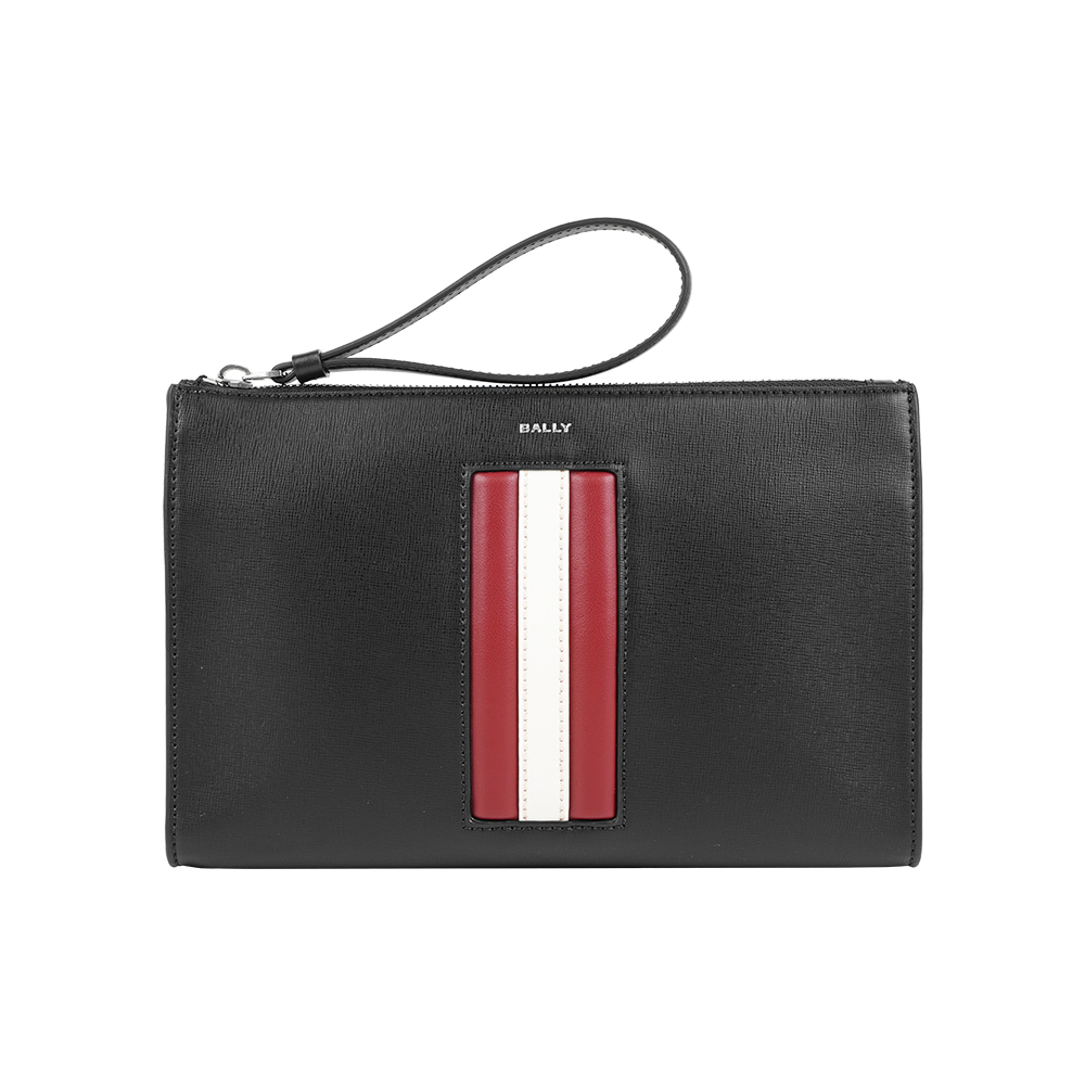 BALLY Mythos 紅白條紋再生厚款手拿包(黑色), , large