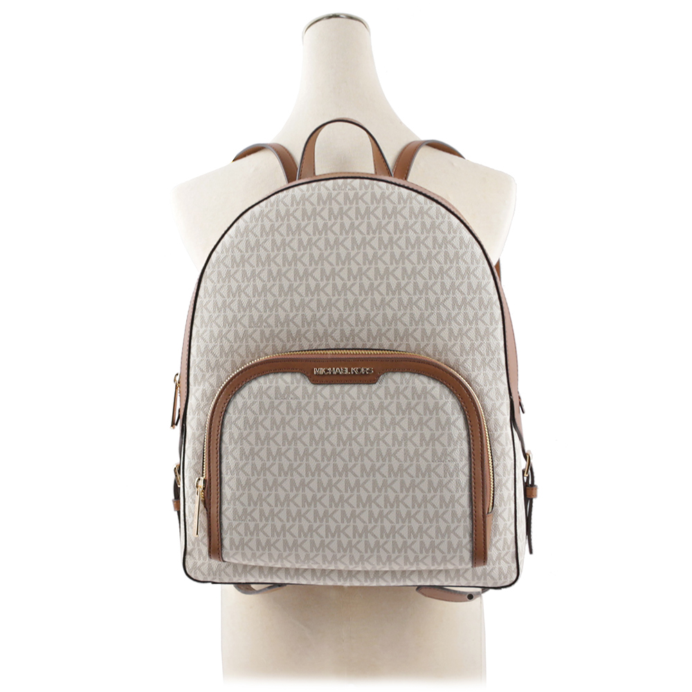 Michael Kors Jaycee 金字塗層帆布拉鍊口袋大款後背包(香草色), , large