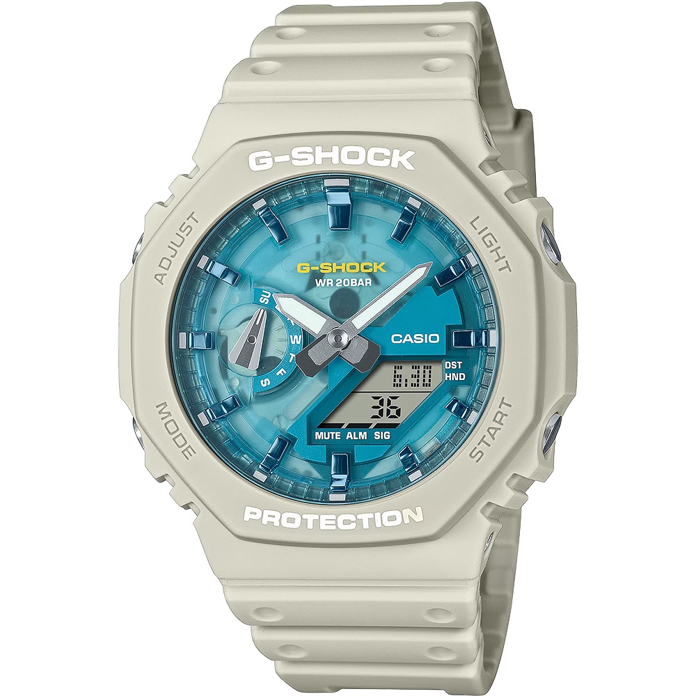 CASIO 卡西歐 G-SHOCK 海洋運動 防震八角雙顯電子錶 GA-2100AS-5A, , large