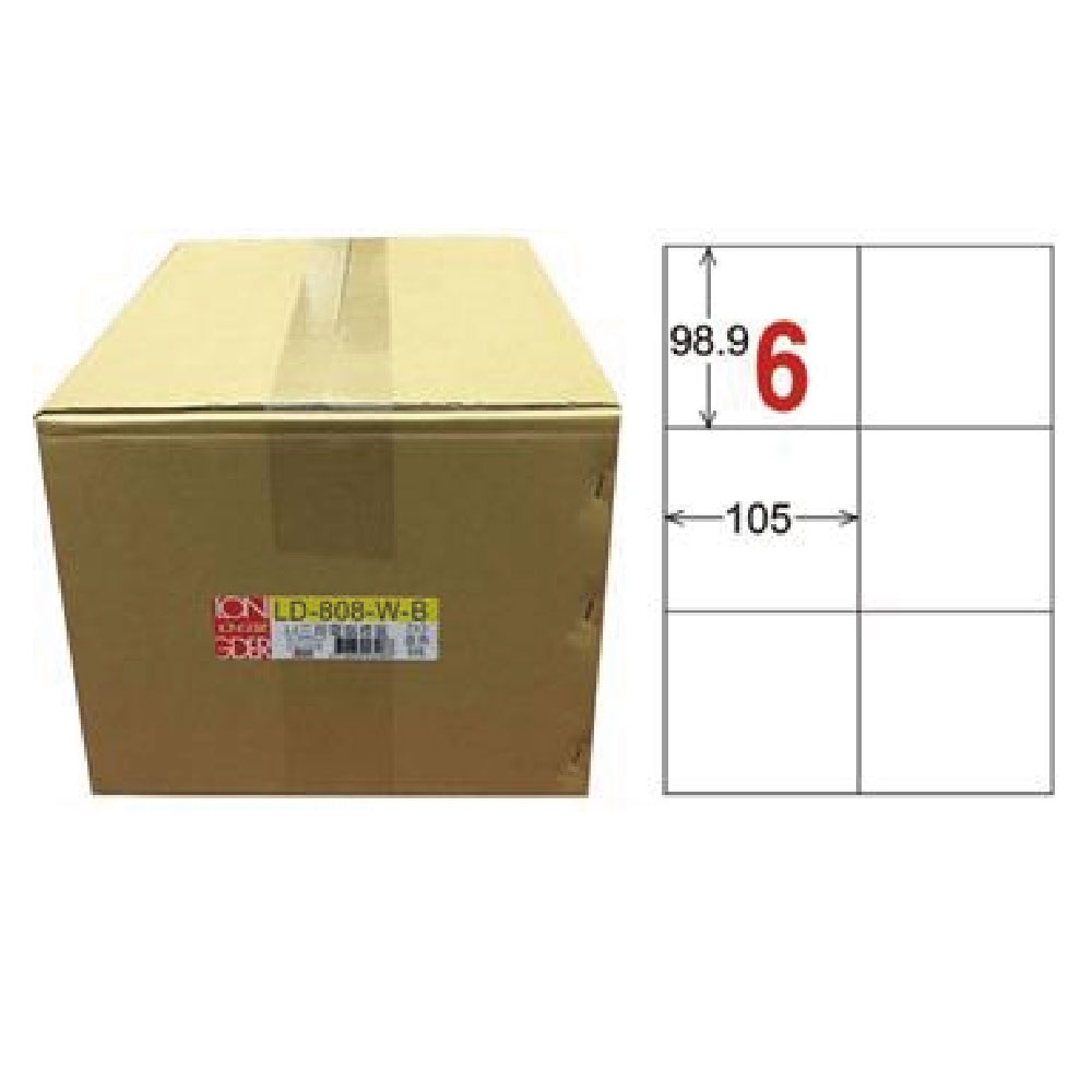 【龍德】LONGDER 三用電腦標籤 A4 6格 98.9*105mm 白色 1000張/箱 LD-808-W-B(適用雷射、噴墨、影印), , large