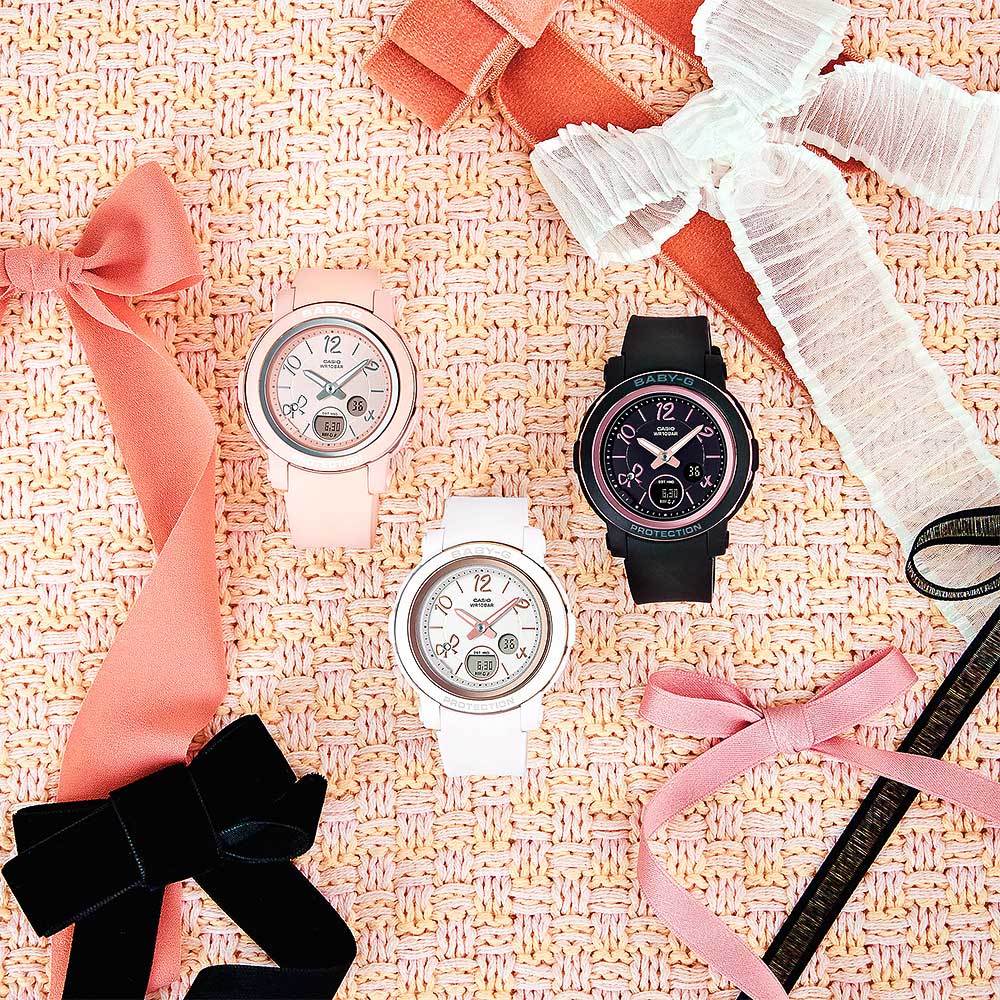 CASIO 卡西歐 BABY-G 緞帶雙顯女錶-黑/粉色 BGA-290RA-1A, , large