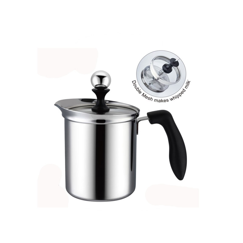 PEARL HORSE Double-Layer Milk Frother with Glass Lid &ndash; 400cc &ndash; TA-S-400-D, , large